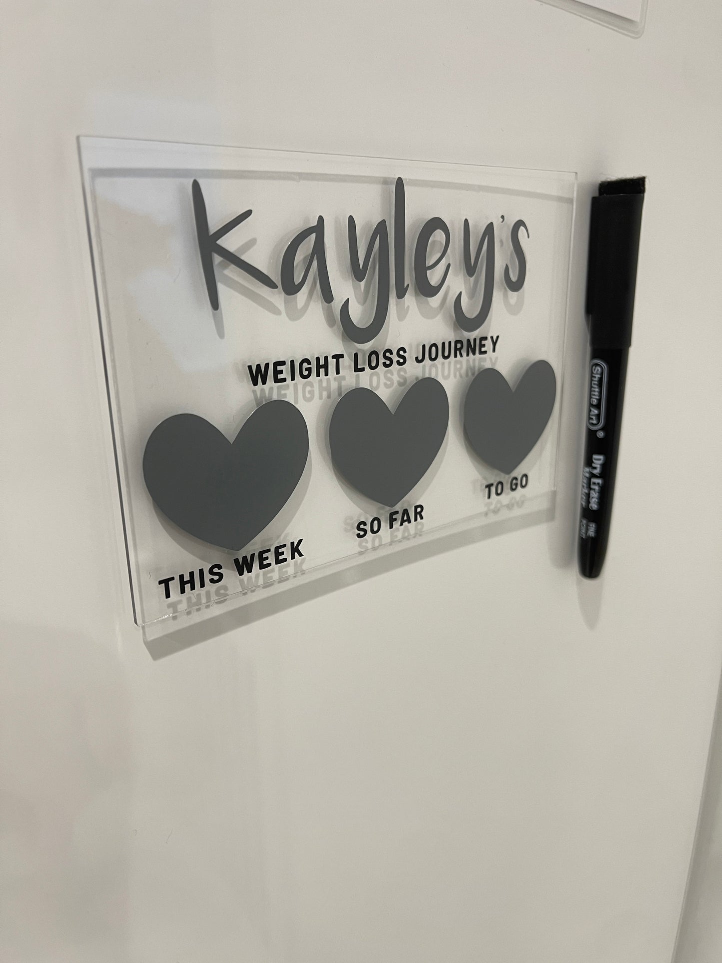 Personalised Name 10x15cm Magnetic Clear Acrylic Heart Whiteboard Weight Loss Journey Sign Plaque & Drywipe Pen-2