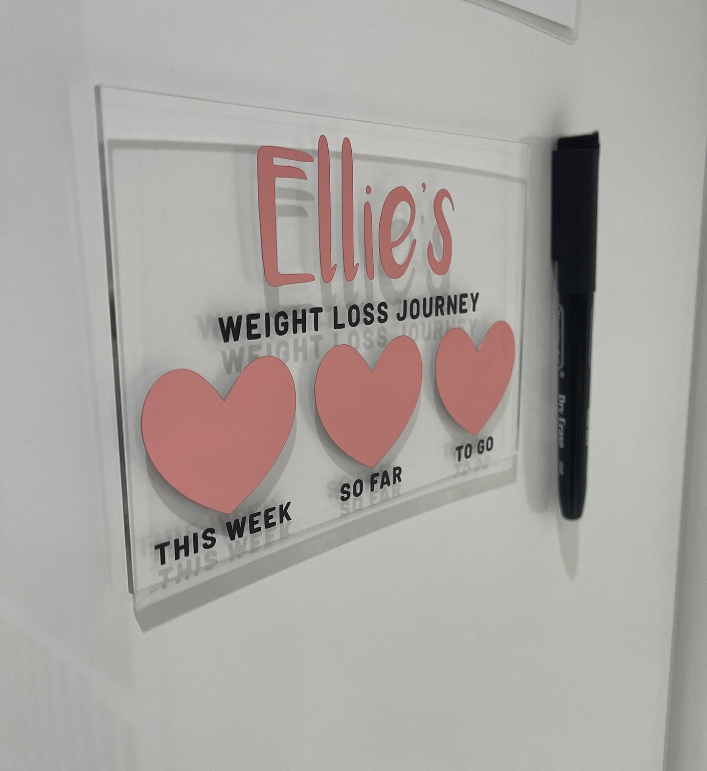 Personalised Name 10x15cm Magnetic Clear Acrylic Heart Whiteboard Weight Loss Journey Sign Plaque & Drywipe Pen-0