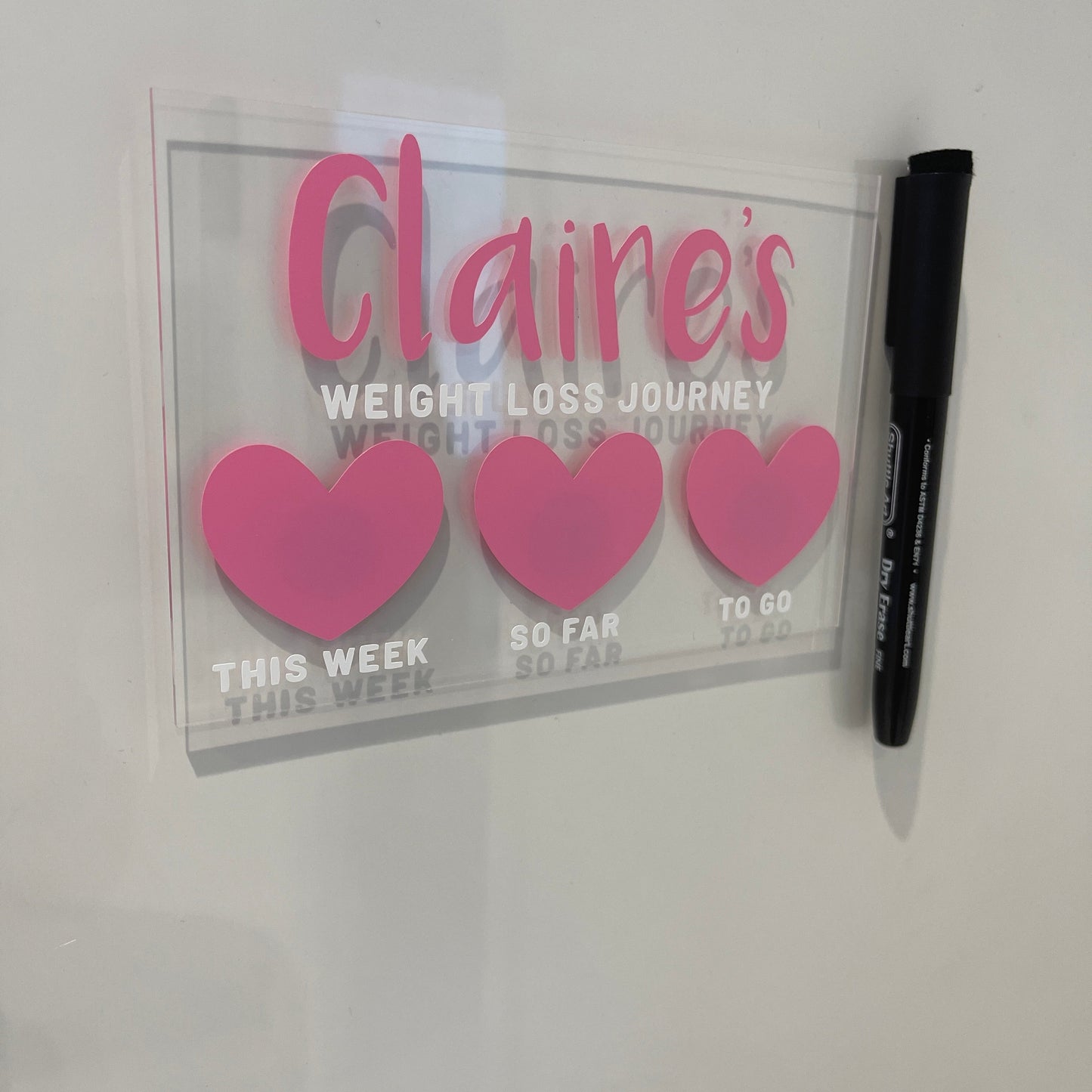 Personalised Name 10x15cm Magnetic Clear Acrylic Heart Whiteboard Weight Loss Journey Sign Plaque & Drywipe Pen-14