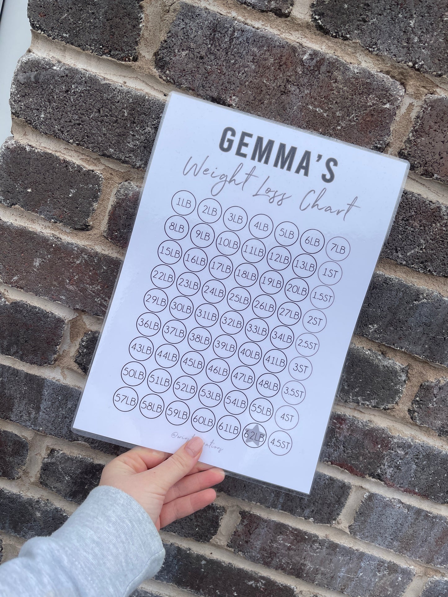 Personalised A4 Any Name Black & Grey Weight Loss Chart Tracker Print - st. lb Units - Laminated With Stars-1
