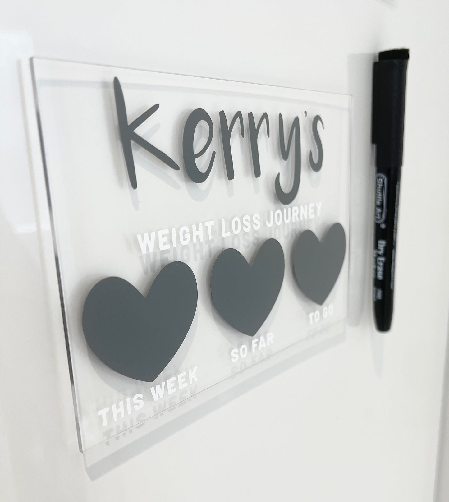 Personalised Name 10x15cm Magnetic Clear Acrylic Heart Whiteboard Weight Loss Journey Sign Plaque & Drywipe Pen-9