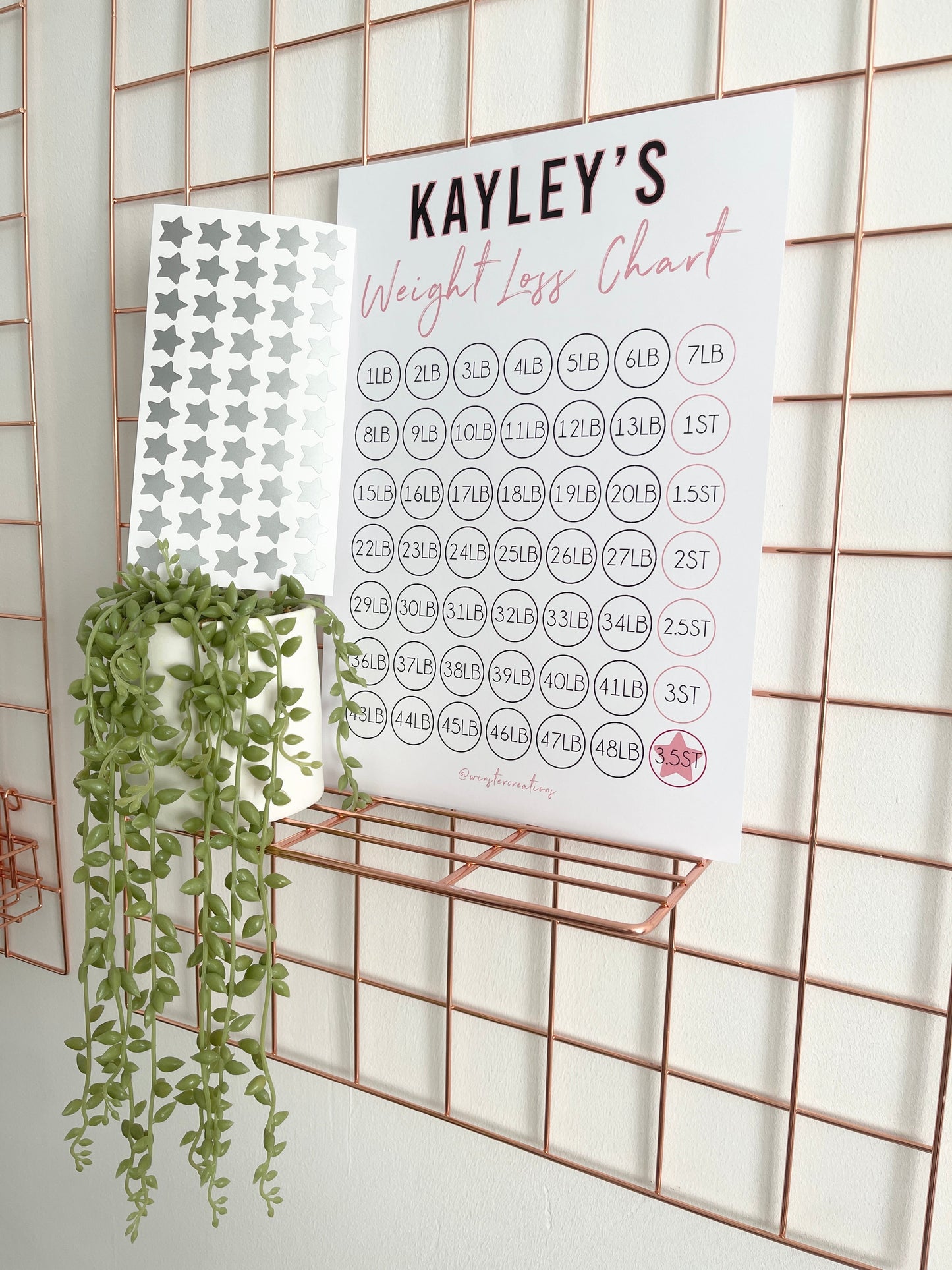 Personalised A4 Pink & Black Weight Loss Chart Tracker Print - st. lb Units - Laminated With Stars-2