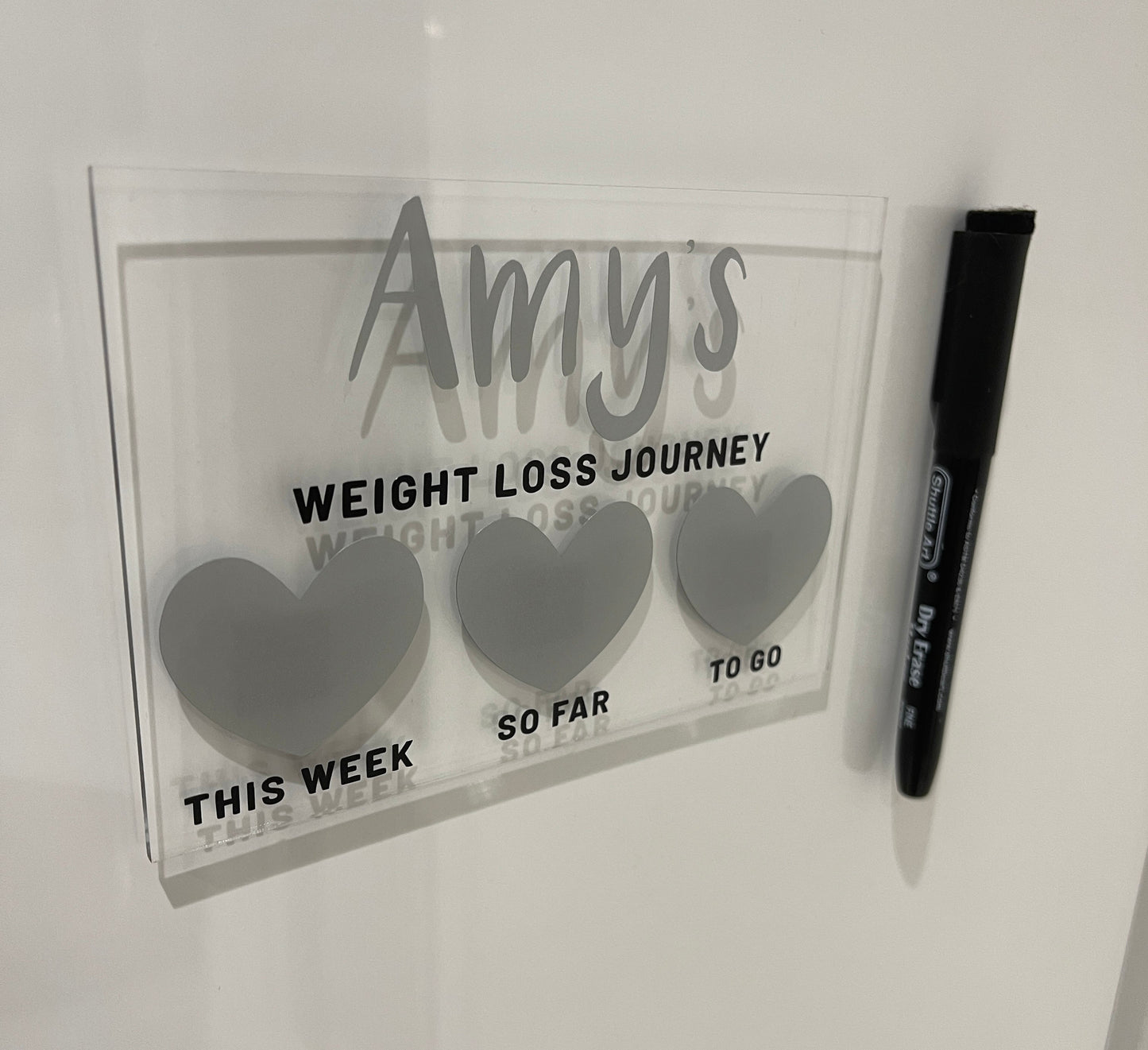 Personalised Name 10x15cm Magnetic Clear Acrylic Heart Whiteboard Weight Loss Journey Sign Plaque & Drywipe Pen-3
