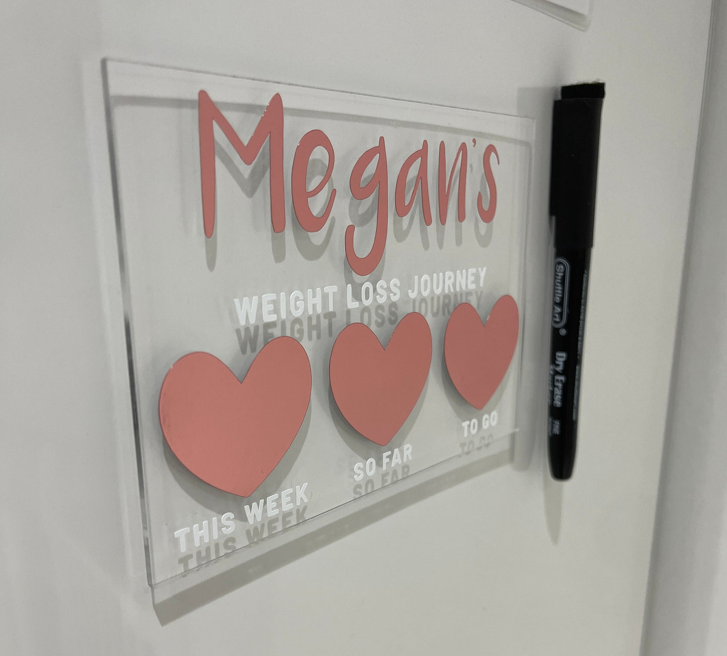 Personalised Name 10x15cm Magnetic Clear Acrylic Heart Whiteboard Weight Loss Journey Sign Plaque & Drywipe Pen-6