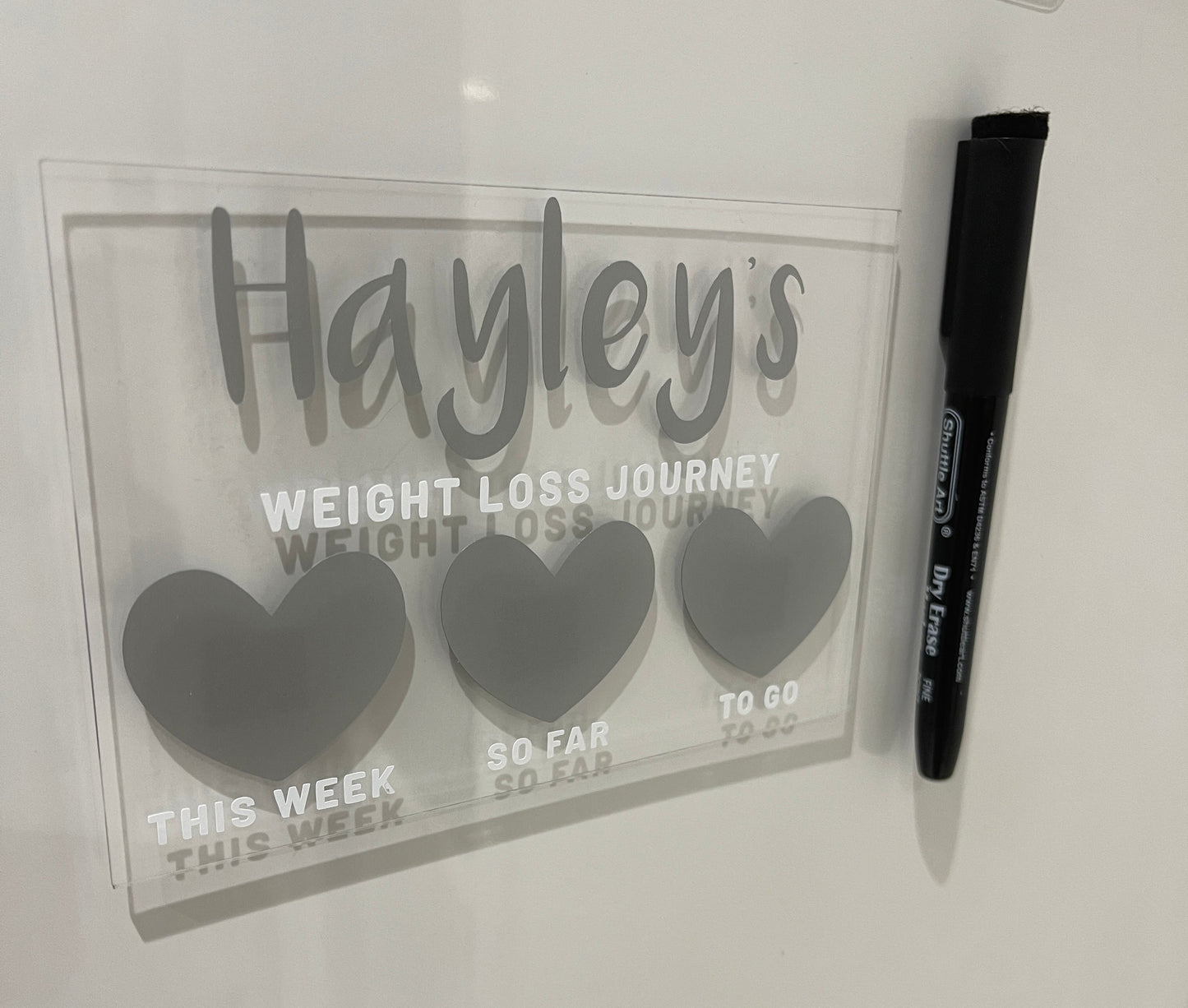Personalised Name 10x15cm Magnetic Clear Acrylic Heart Whiteboard Weight Loss Journey Sign Plaque & Drywipe Pen-12