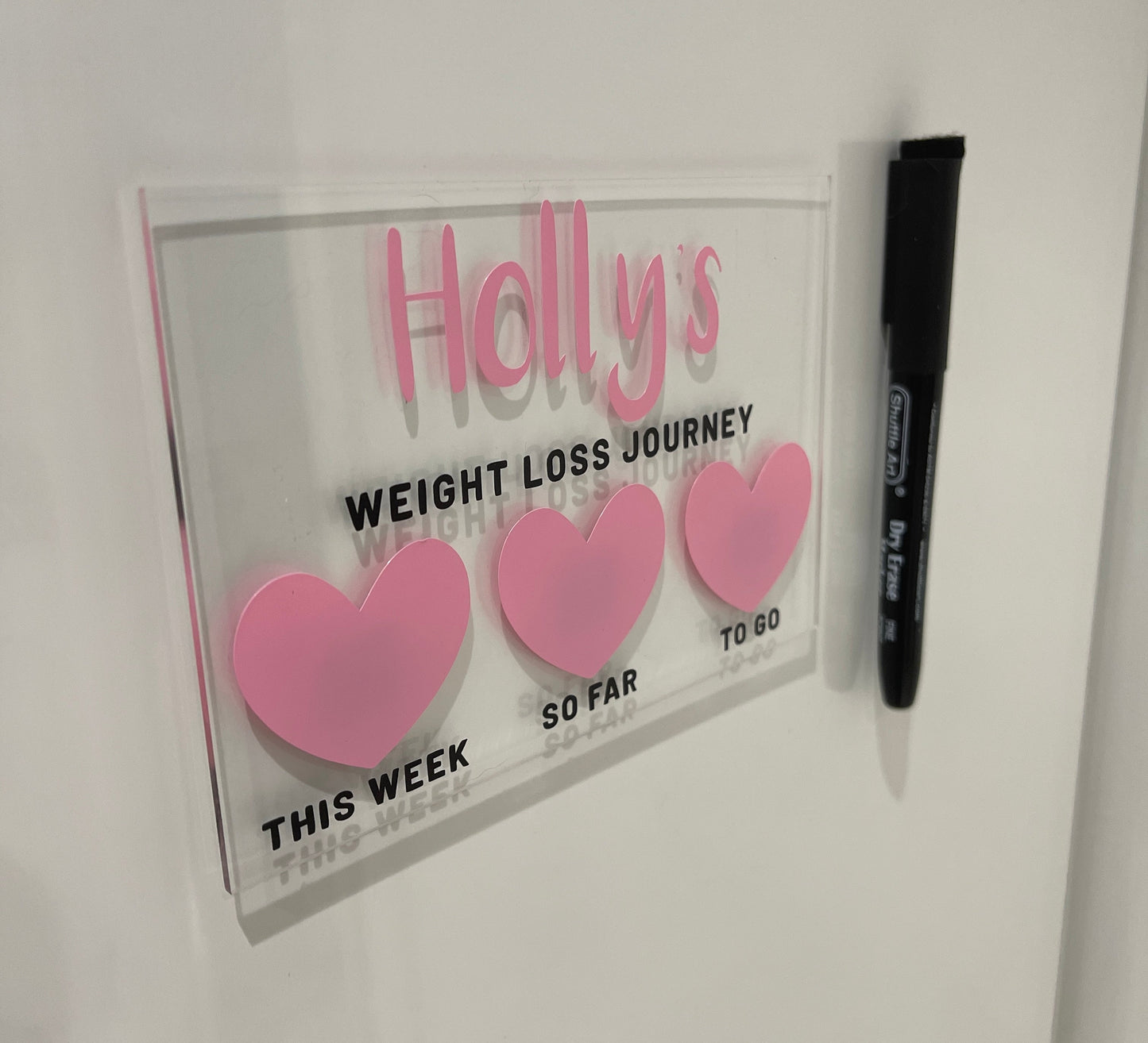 Personalised Name 10x15cm Magnetic Clear Acrylic Heart Whiteboard Weight Loss Journey Sign Plaque & Drywipe Pen-4