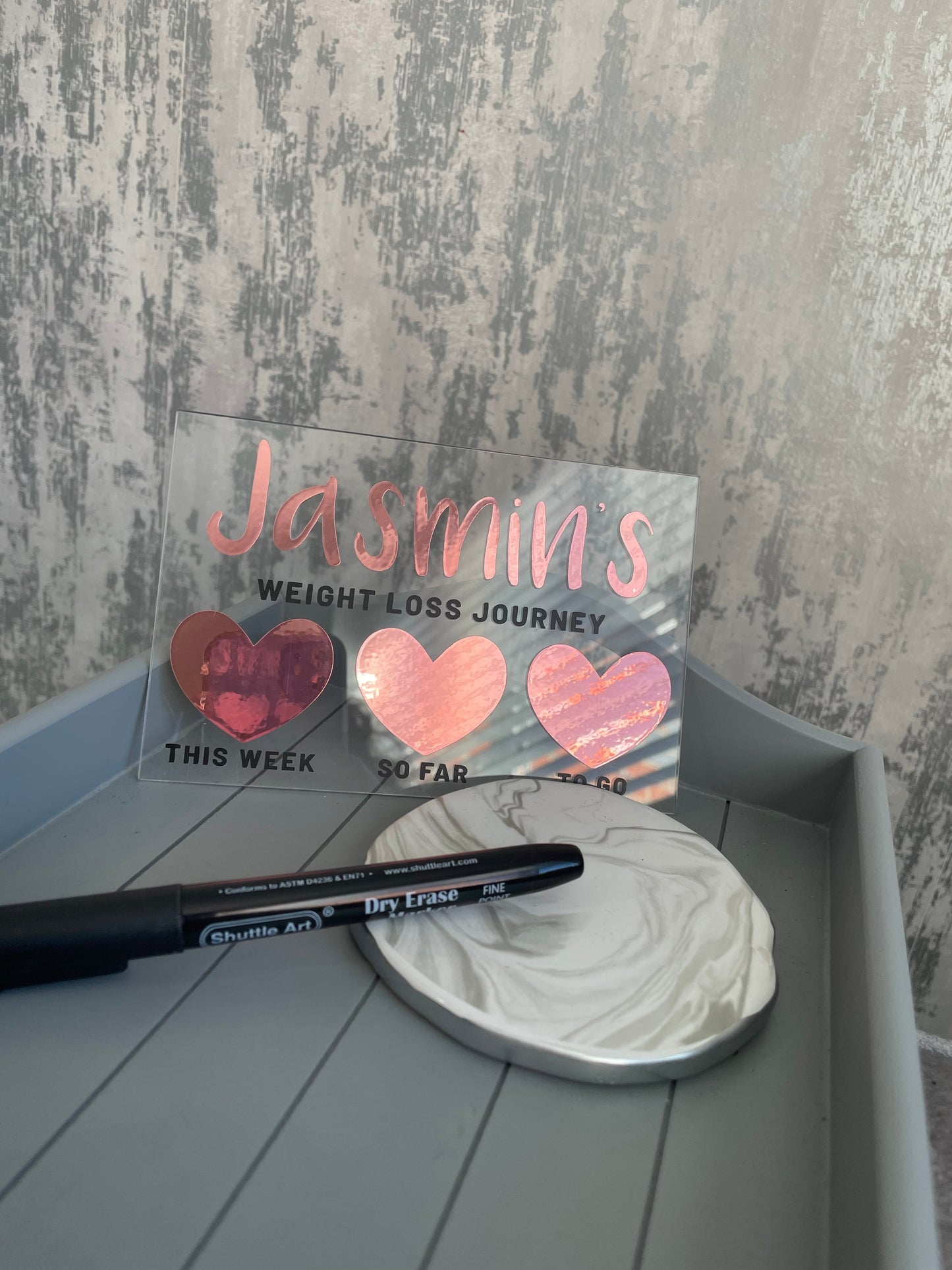 Personalised Name 10x15cm Magnetic Clear Acrylic Heart Whiteboard Weight Loss Journey Sign Plaque & Drywipe Pen-1