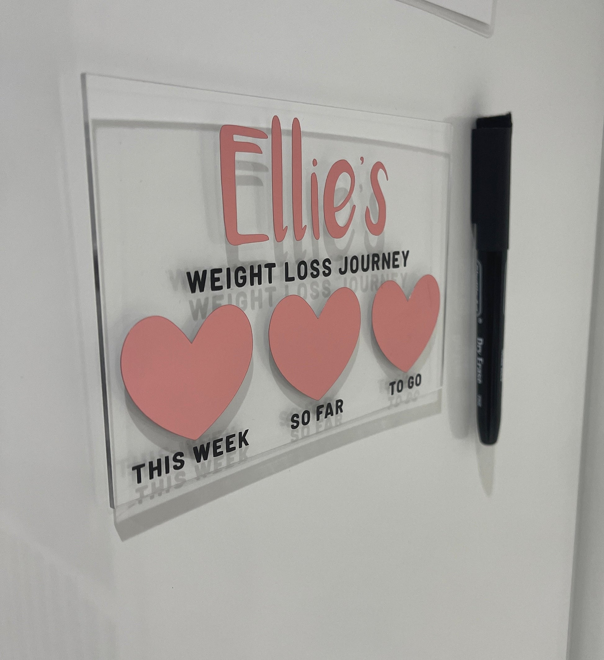 Personalised Name 10x15cm Magnetic Clear Acrylic Heart Whiteboard Weight Loss Journey Sign Plaque & Drywipe Pen-0