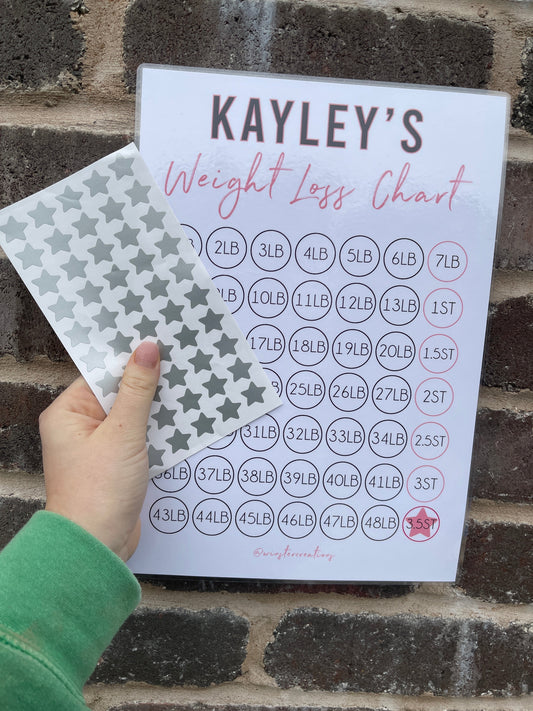 Personalised A4 Pink & Black Weight Loss Chart Tracker Print - st. lb Units - Laminated With Stars-0