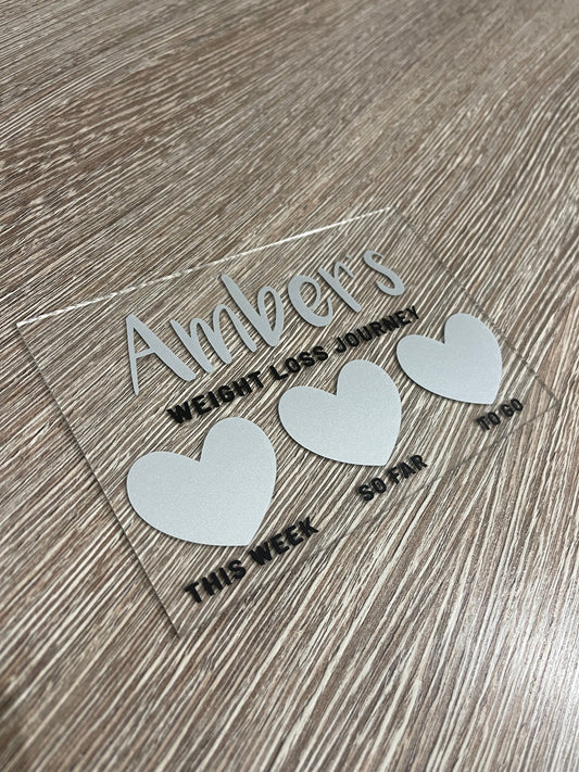 Personalised Name 10x15cm Magnetic Clear Acrylic Heart Whiteboard Weight Loss Journey Sign Plaque & Drywipe Pen-10