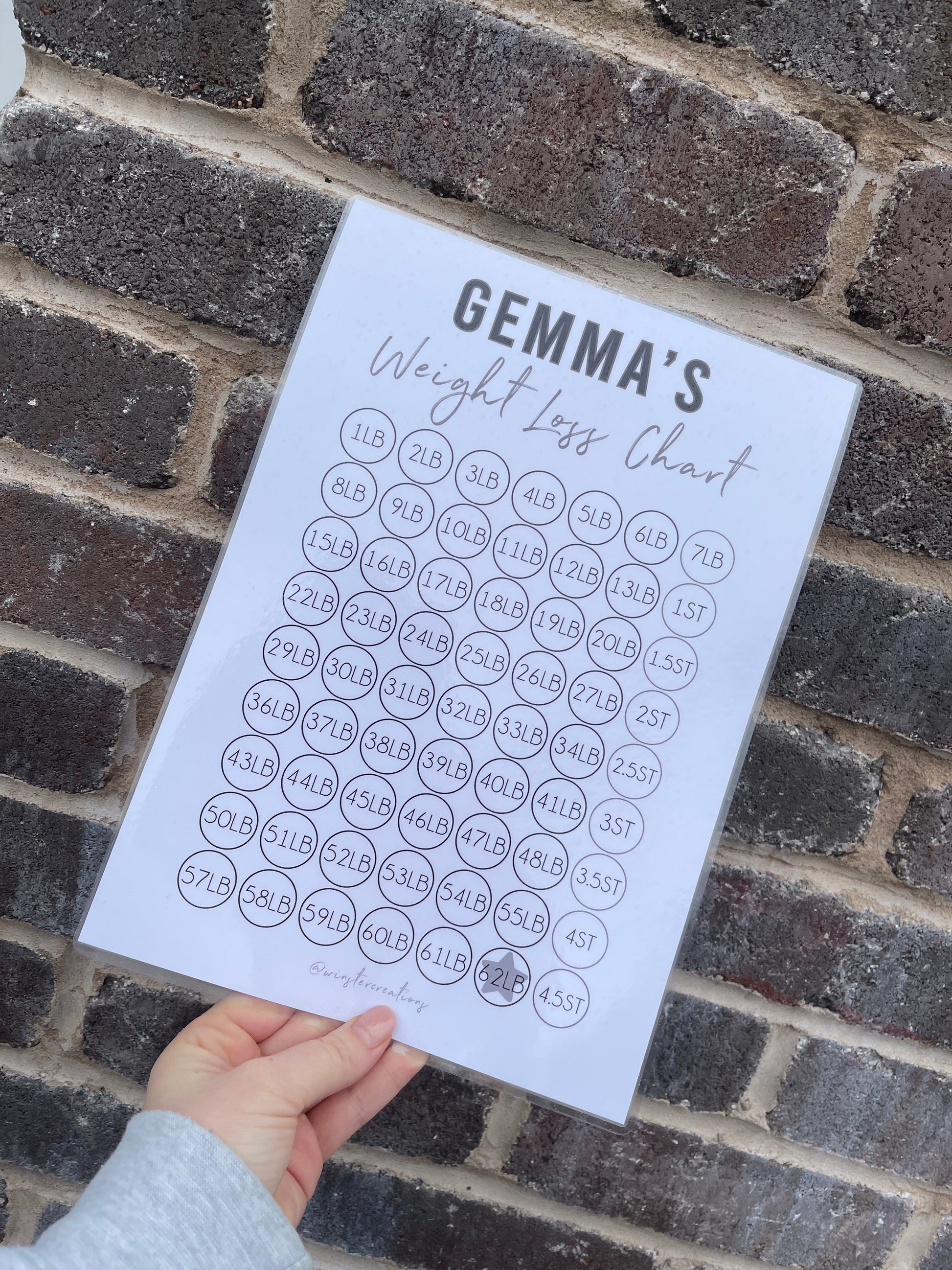 Personalised A4 Any Name Black & Grey Weight Loss Chart Tracker Print - st. lb Units - Laminated With Stars-0