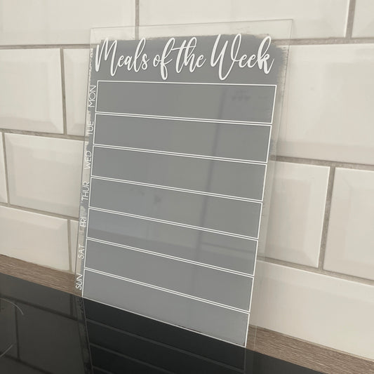 Meals Of The Week Menu Food Meal Planner Painted A4 Clear Acrylic Wipeable Sign With Drywipe Pen-0